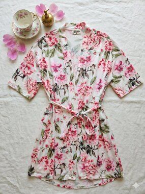 Show Me Your MuMu Pink Floral Short Robe with Tie Belt